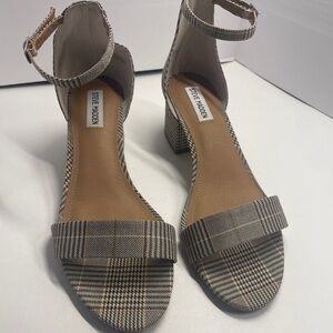 Steve Madden Women's Checkered Ankle Strap Heels - Black and Tan